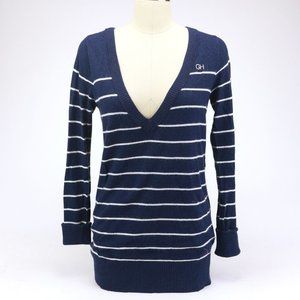 Gilly Hicks Hollister Stripe V Neck Sweater Top in Blue M